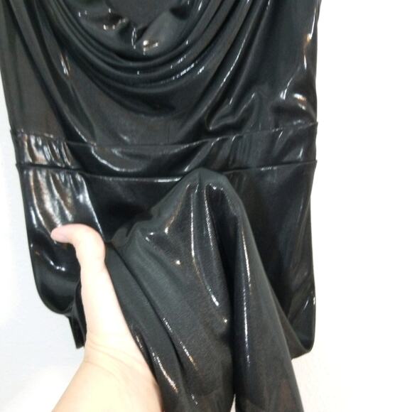 NWT LaRok liquid metallic black cowl neck dress M - Picture 6 of 14